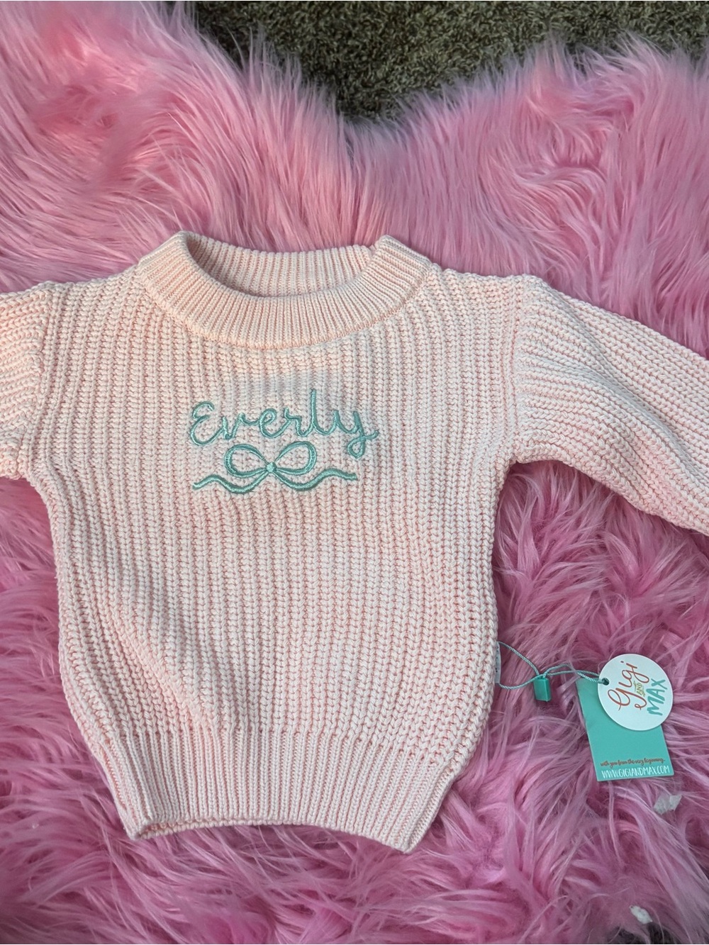 Gigi & Max Pink Knit Sweater with name embroidered